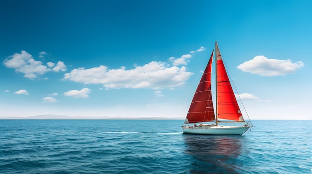 Eine Segelyacht gleitet auf ruhigem Wasser unter einem klaren blauen Himmel