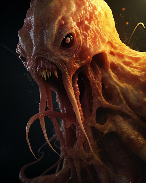 Foto eine sehr beängstigende kreatur mit tentakeln in einer fantasiewelt