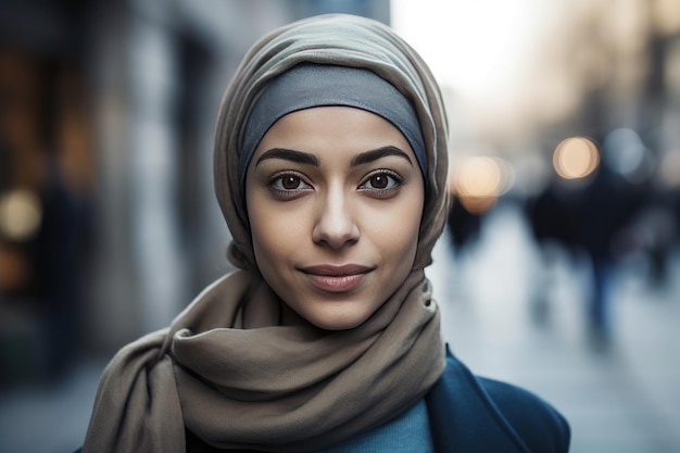 Eine sehr schöne junge Frau mit einem Hijab, der ihren Kopf bedeckt. Generative KI
