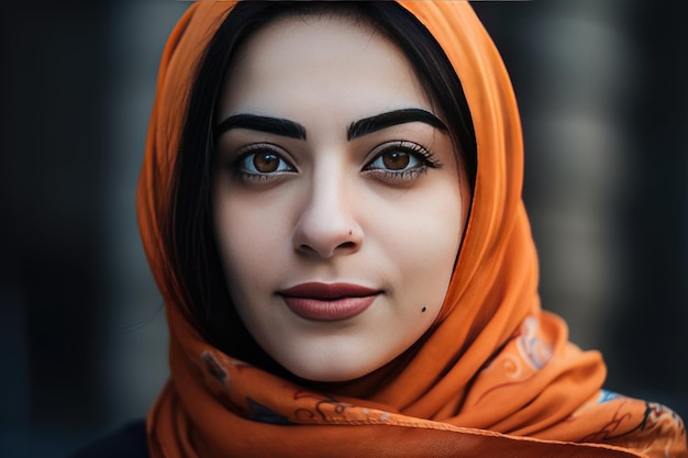 Eine sehr schöne junge Frau mit einem Hijab, der ihren Kopf bedeckt. Generative KI