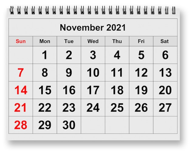 Eine Seite des jährlichen Monatskalenders - November 2021