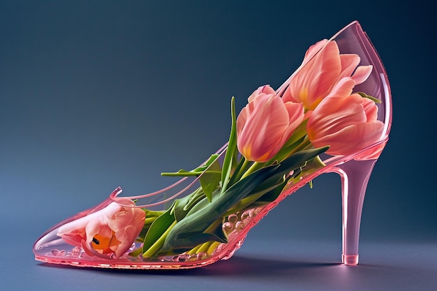 Foto eine seitenansicht eines rosafarbenen high-heel-schuhs mit blume