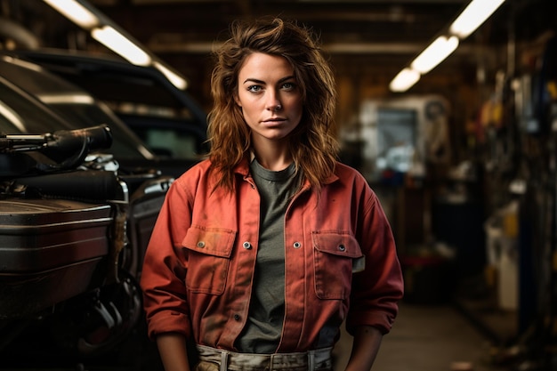 Eine selbstbewusste Automechanikerin in der Garage Generative von Ai
