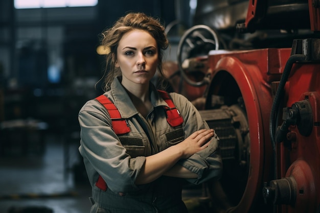 Eine selbstbewusste Automechanikerin in der Garage Generative von Ai