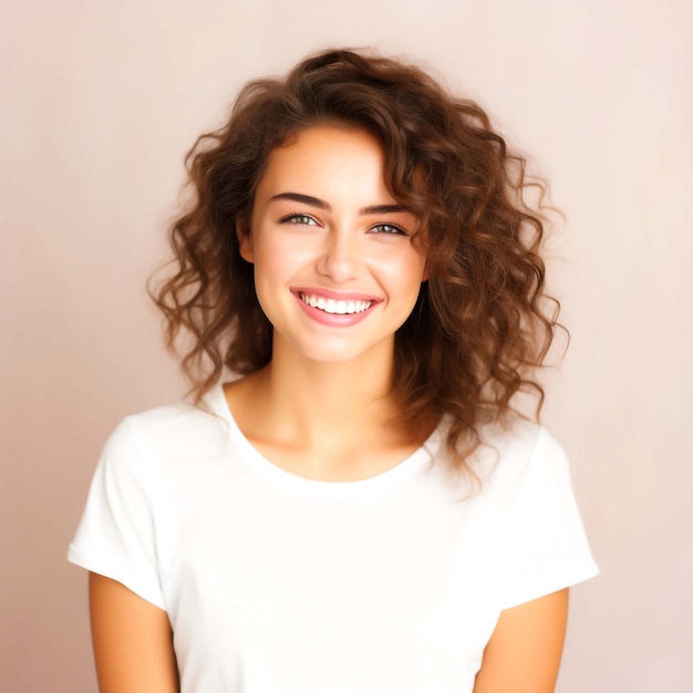 Eine selbstbewusste junge Frau mit einem strahlenden Lächeln, erzeugt durch künstliche Intelligenz