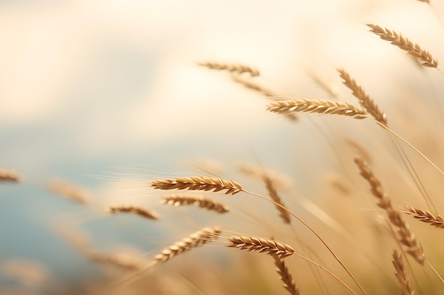 Eine selektive Fokus-Aufnahme des Anbaus von goldenen Weizenkorn auf Ackerland