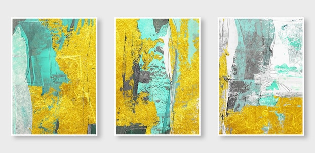 Eine Serie von drei Gemälden abstrakter goldener Hintergrund die Mode der modernen Kunst in der Wand