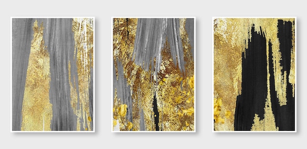Eine Serie von drei Gemälden abstrakter goldener Hintergrund die Mode der modernen Kunst in der Wand