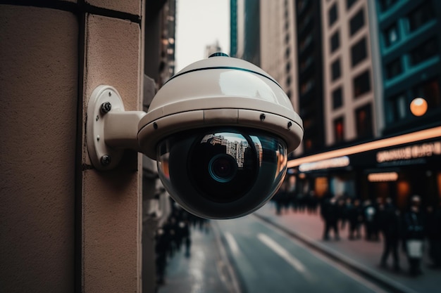 Eine Sicherheitskamera-Überwachungsaktivität auf einer Stadtstraße Generative KI-Illustration