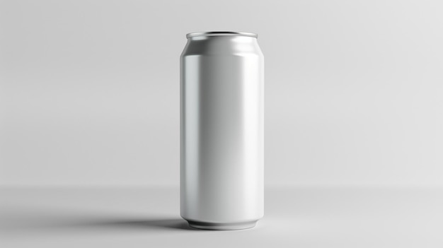 eine silberne Dose Soda auf einer weißen Oberfläche
