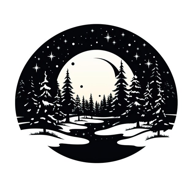 Foto eine silhouette des winter-wunderlandes, schwarzes symbol, illustration, sterne, hintergrund, weihnachtskarte für das neue jahr 2024