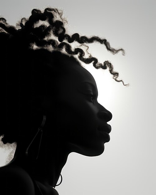 eine Silhouette einer afrikanischen Frau mit lockigem Haar