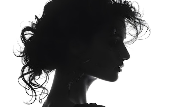 eine Silhouette einer Frau mit langen Haaren und einem weißen Hintergrund