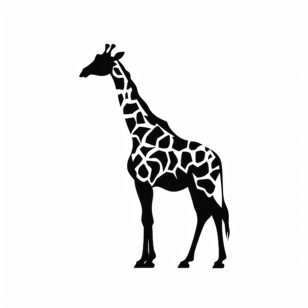 Eine Silhouette einer Giraffe, die vor einem weißen Hintergrund steht