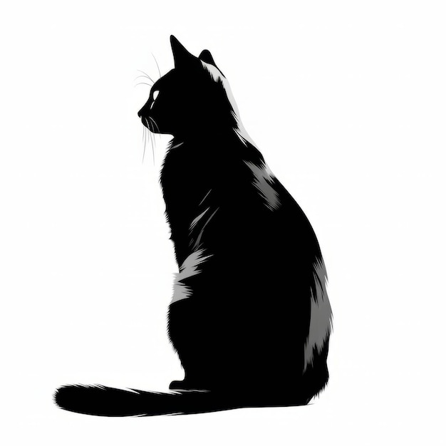 Eine Silhouette einer schwarzen Katze, die auf einer weißen Oberfläche sitzt