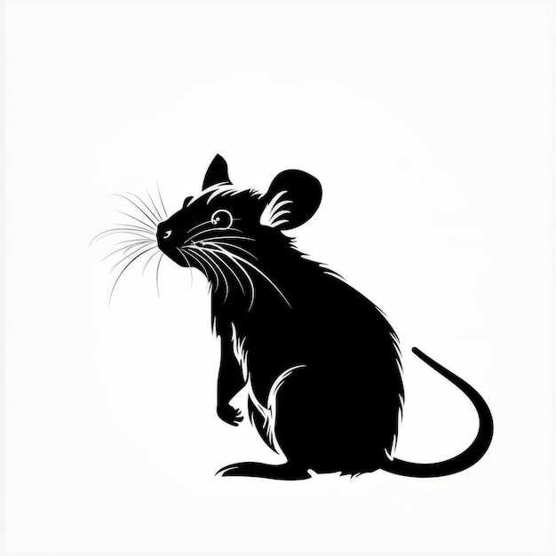 Eine Silhouette einer schwarzen Ratte sitzt auf ihren Hinterbeinen