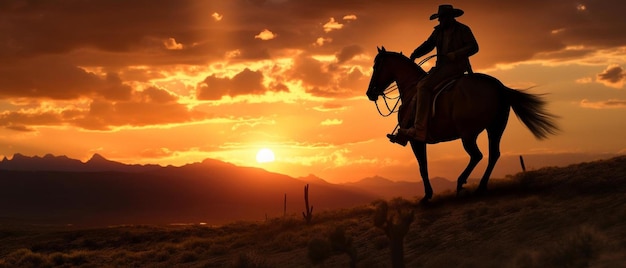 eine Silhouette eines Pferdes mit der Sonne, die hinter ihm untergeht