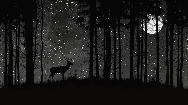 eine Silhouette eines Rehs in der Nacht im Wald