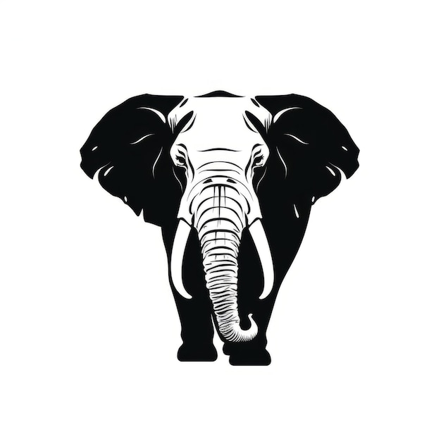 Eine Silhouette eines schwarz-weißen Elefanten mit Stoßzähnen