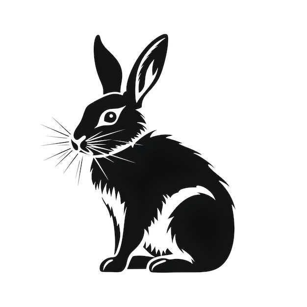 Foto eine silhouette eines schwarz-weißen kaninchens, das auf einer weißen oberfläche sitzt