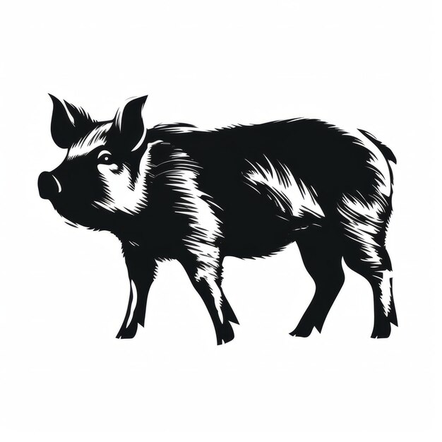 Foto eine silhouette eines schwarz-weißen schweins, das auf einer weißen oberfläche steht