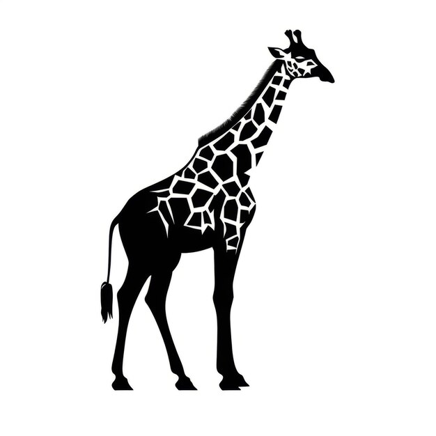 Eine Silhouette Giraffe steht auf einem weißen Hintergrund