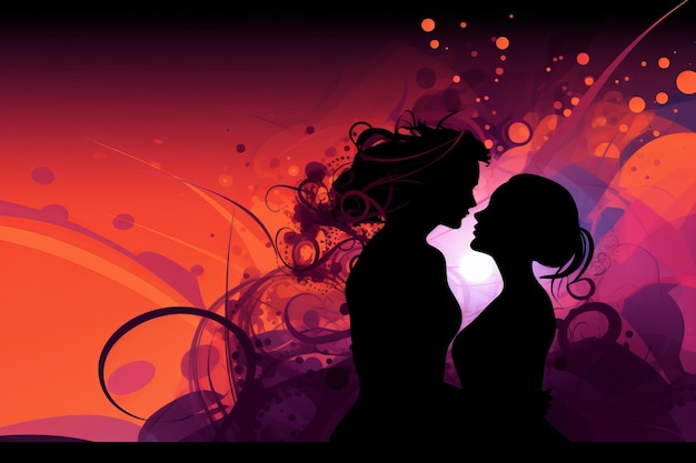 eine Silhouette zweier küssender Menschen auf violettem Hintergrund