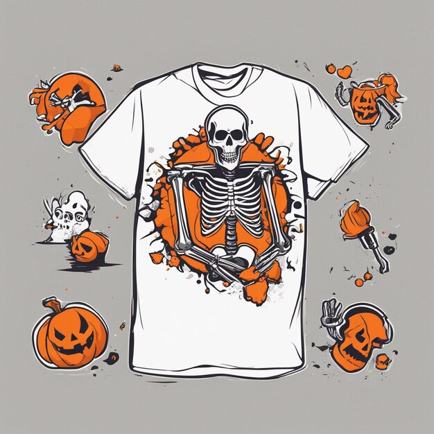 Foto eine skelettfigur mit einem t-shirt im klassischen hip-hop-design, t-shirt-design zu halloween