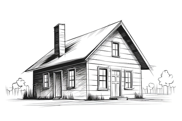Eine Skizze, die die Perspektive der Außenseite des Hauses zeigt. Generative KI-Illustration
