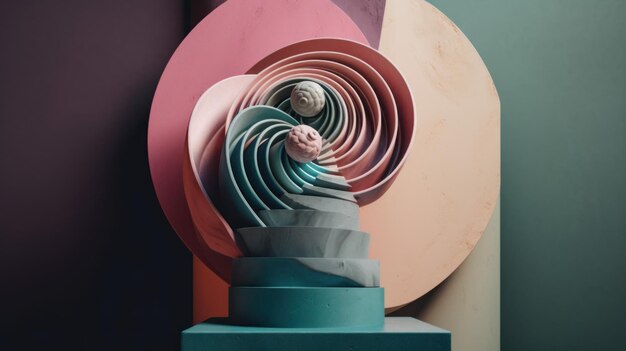 Eine Skulptur aus farbigem Papier auf einem Sockel. Generatives KI-Bild
