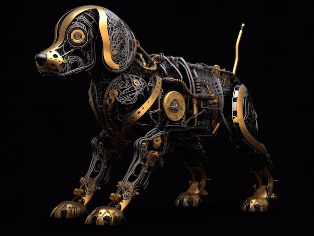 Eine Skulptur eines Hundes aus einem generativen KI-Bild mit Zahnrädern