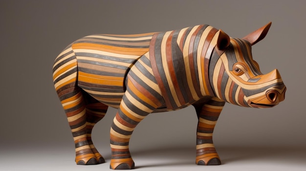 Eine Skulptur eines Nashorns mit Streifen und Streifen