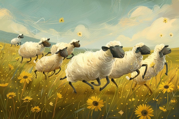 Eine skurrile Illustration von Schafen, die in der generativen Ai spielen