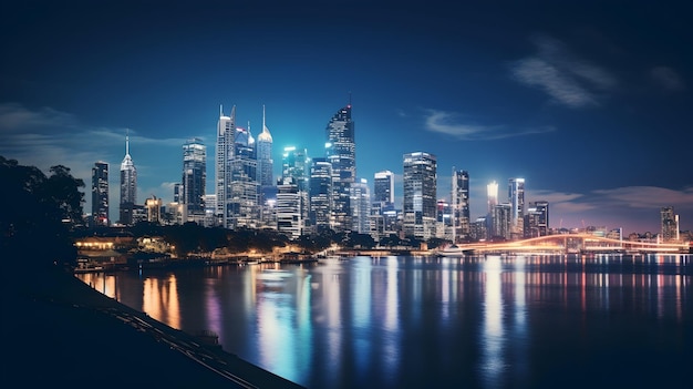 Eine Skyline der Stadt leuchtet mit den Lichtern der Stadt