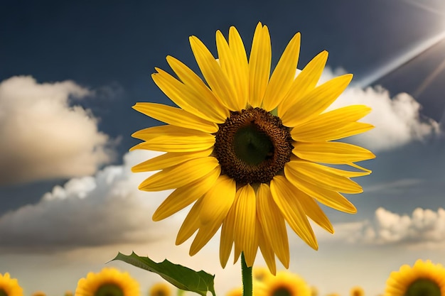 Eine Sonnenblume in einem Sonnenblumenfeld