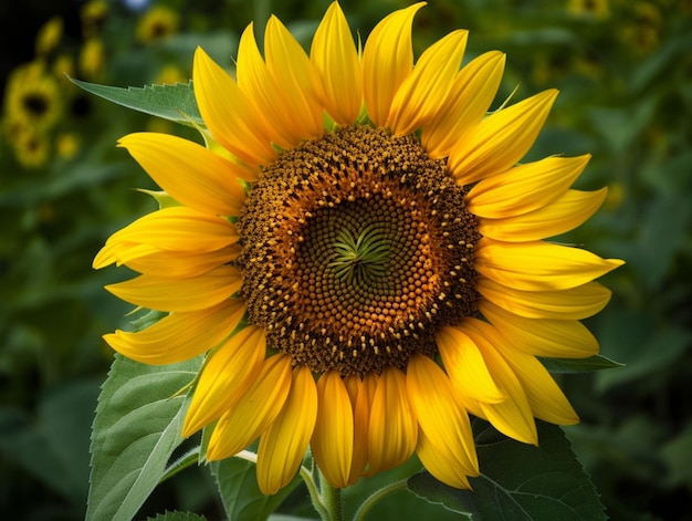 Eine Sonnenblume mit einer gelben und einer braunen Mitte.