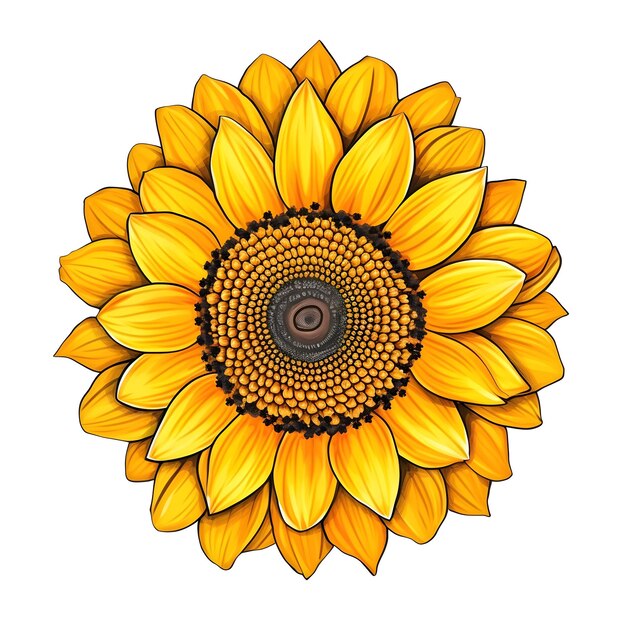 Eine Sonnenblume mit schwarzer Mitte. Vektorillustration.