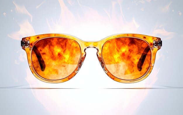 Eine Sonnenbrille mit dem Wort Feuer auf der Vorderseite.