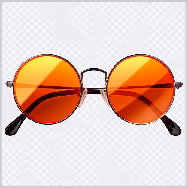 Eine Sonnenbrille mit orangefarbenen Gläsern und einem klaren Glas.