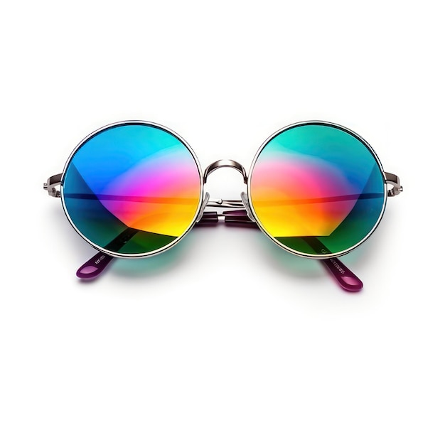 Eine Sonnenbrille mit Regenbogengläsern.