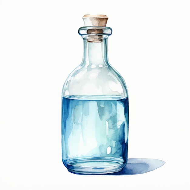 Eine sorgfältige Aquarell-Illustration von blauer Flüssigkeit in Glas