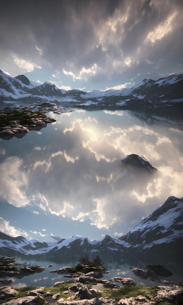 Foto eine spiegelung von bergen in einem see