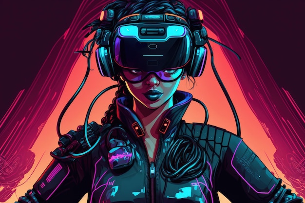 Eine Spielerin mit futuristischem Anzug und VR-Headset taucht tief in die virtuelle Welt ein
