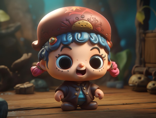 Eine Spielzeugfigur eines Mädchens mit einem Hut, auf dem „Stern gegen die Mächte des Bösen“ steht.