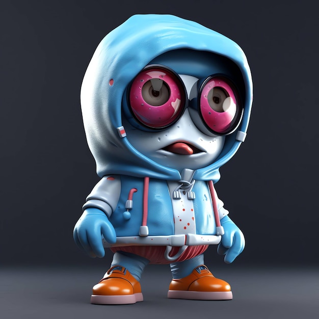 Foto eine spielzeugfigur mit einem blauen kapuzenpullover, auf dem steht: „ich bin kein roboter“