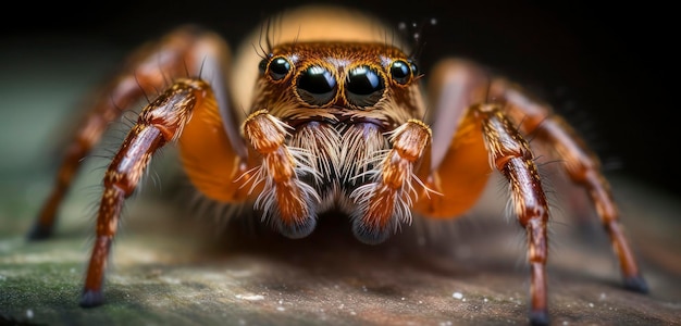 Eine Spinne mit großen Augen und großen Augen sitzt auf einem Felsen.