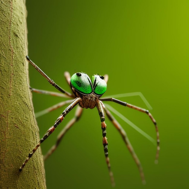 Eine Spinne mit grünem Auge und grünem Hintergrund