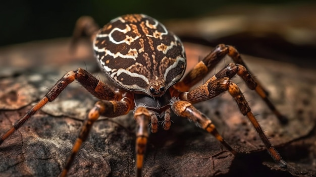 Eine Spinne sitzt auf einem Ast im Wald.