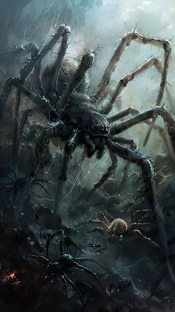 eine Spinne und eine Spinne sind im Dunkeln zu sehen
