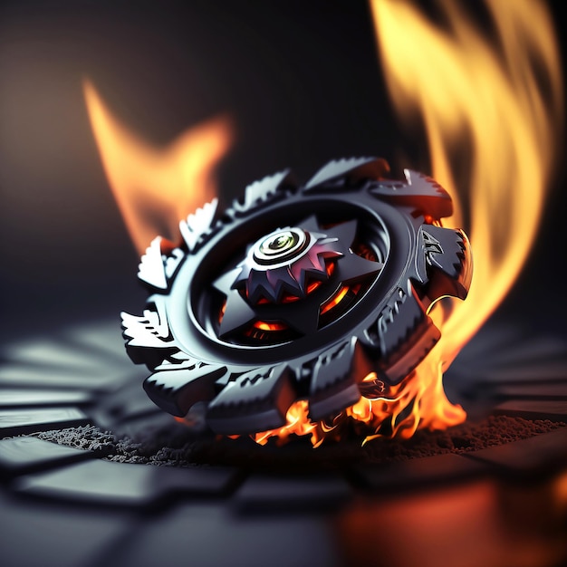 Foto eine spinnende klinge mit digitaler feuerkunst
